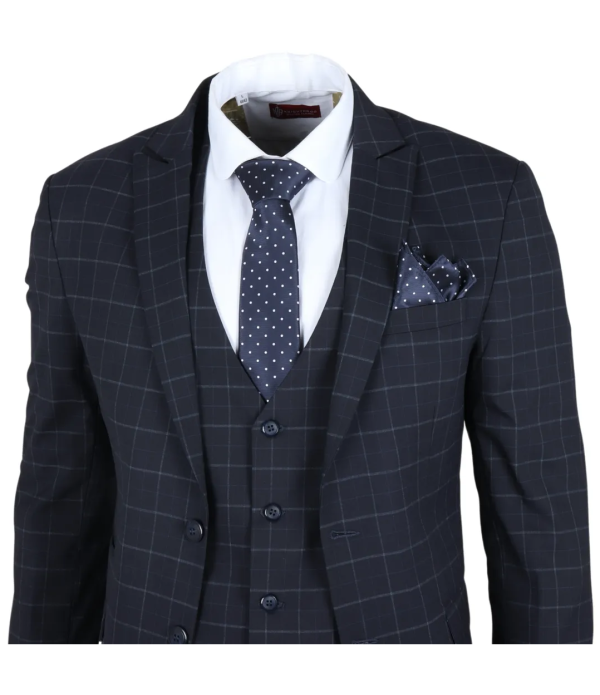 IM3 Men's Navy Checked Tailored Fit 3-Piece Suit