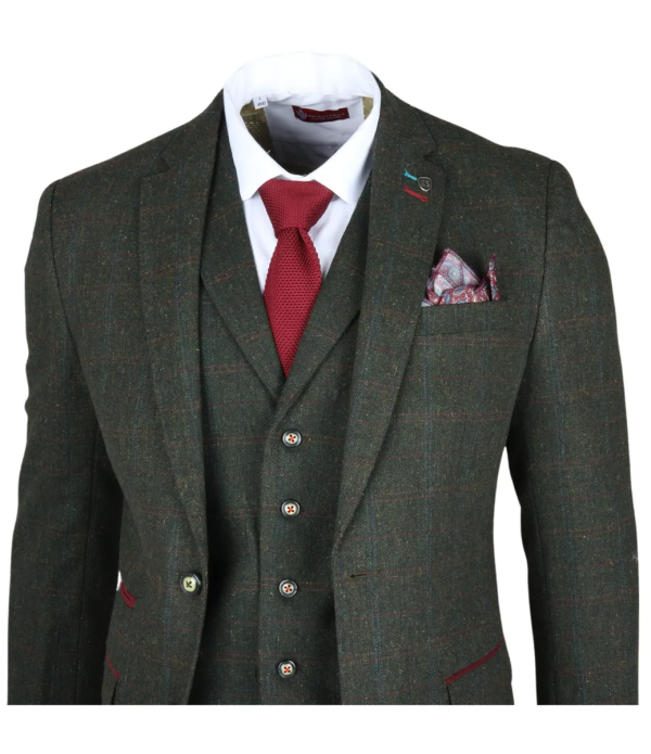 Joshua Men's 3-Piece Green Tweed Slim Fit Suit