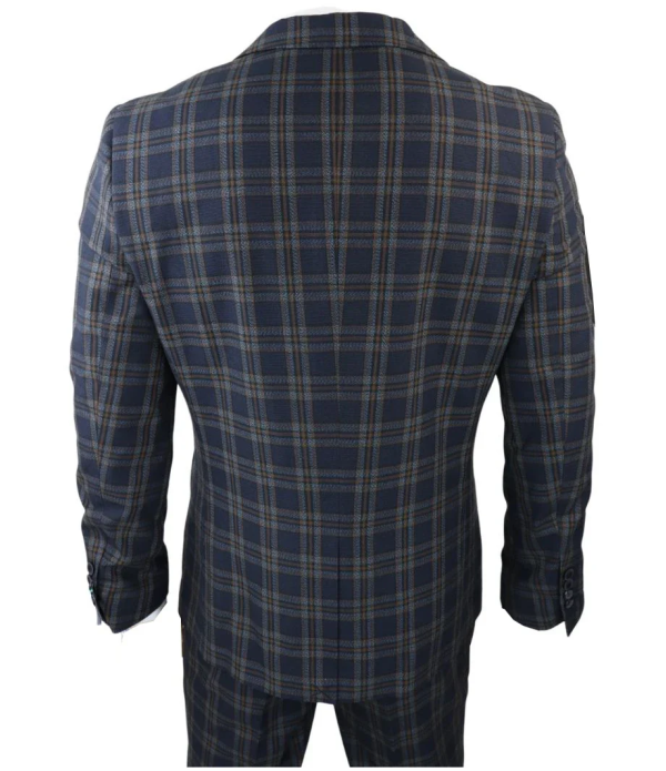 MT22Z0720 - Men's Navy Blue 3 Piece Check Suit