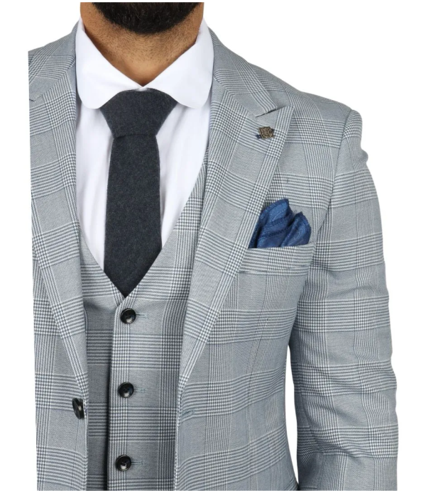 Mark Men's Light Blue 3-Piece Tweed Check Tailored Fit Suit