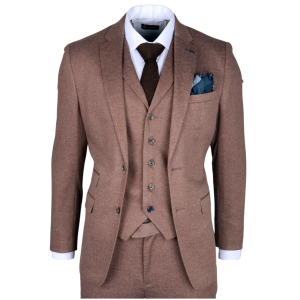 Nathan Men’s Brown 3-Piece Slim Fit Suit