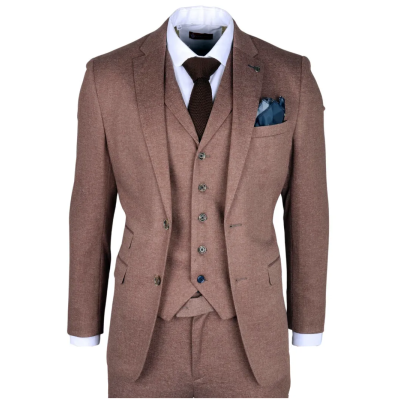 Nathan Men's Brown 3-Piece Slim Fit Suit