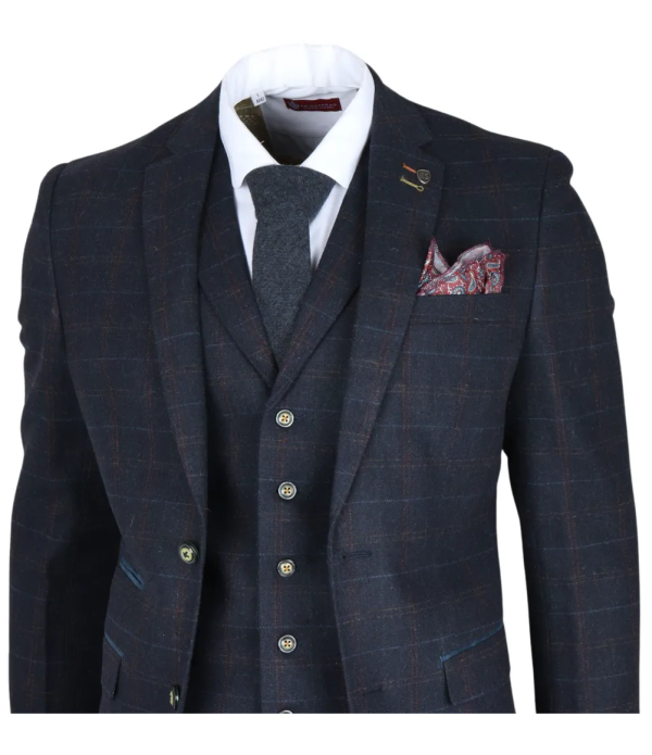 Ryan Men's Navy 3-Piece Tweed Slim Fit Suit