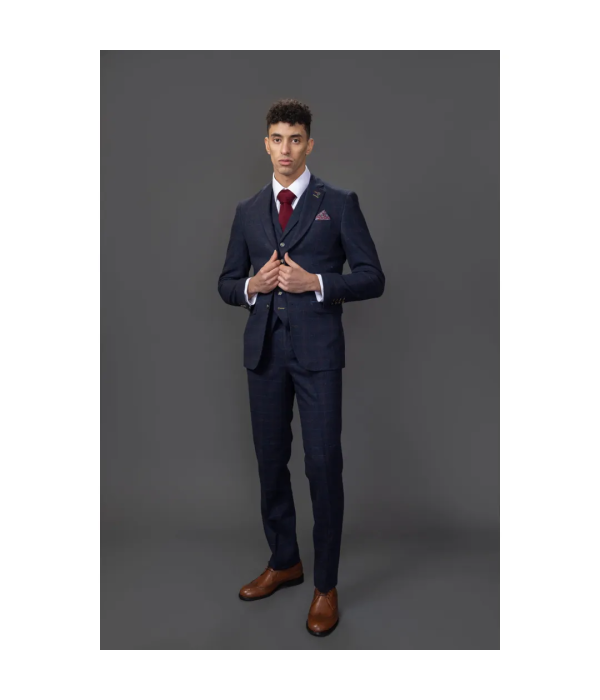 Ryan Men's Navy 3-Piece Tweed Slim Fit Suit