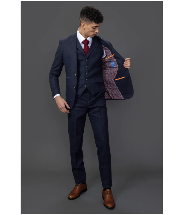 Ryan Men's Navy 3-Piece Tweed Slim Fit Suit