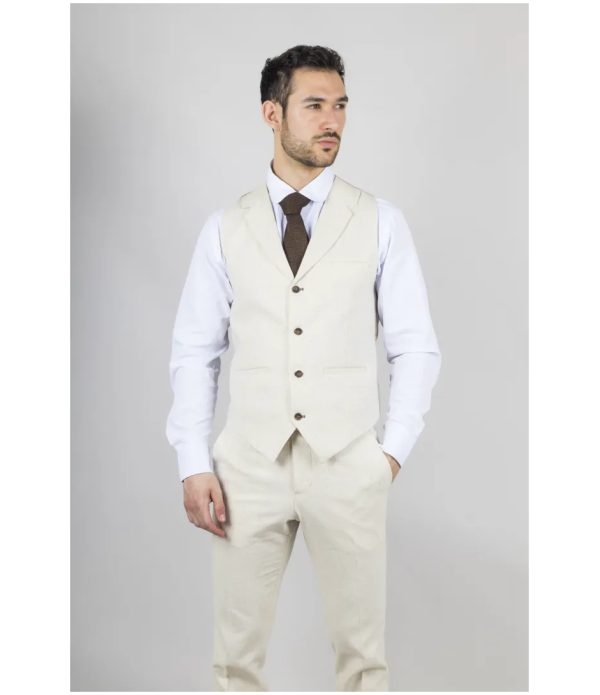 TP-21 Men's Beige 3-Piece Linen Summer Wedding Suit