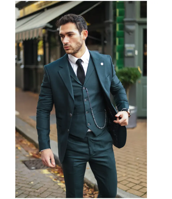 AK-07 Men's 3-Piece Olive Green Check Suit