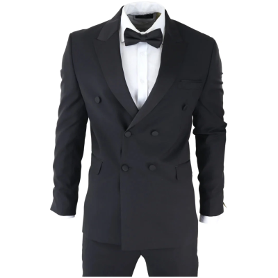 AK-22 - Men's Double Breasted Black Tuxedo Dinner Wedding Suit