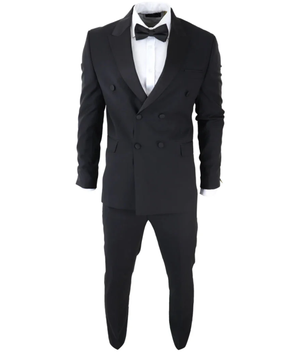 AK-22 - Men's Double Breasted Black Tuxedo Dinner Wedding Suit