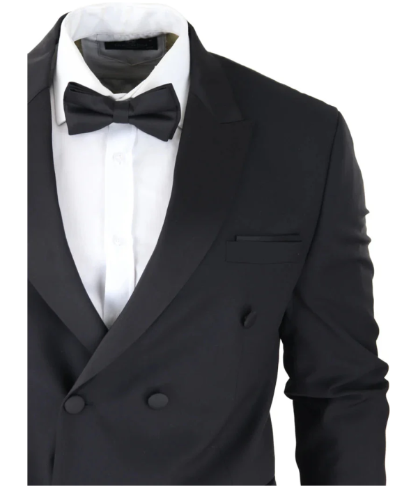 AK-22 - Men's Double Breasted Black Tuxedo Dinner Wedding Suit