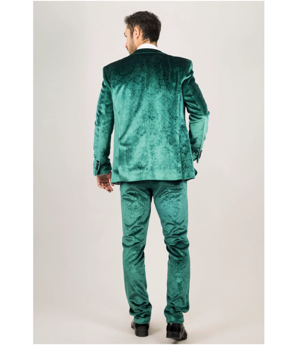 AK-25 Men's Emerald Green 3-Piece Velvet Wedding Tuxedo with Black Lapels