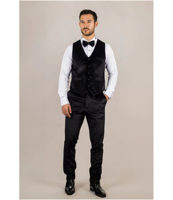 AK-26 Men's Black 3-Piece Velvet Wedding Tuxedo with Satin Lapels