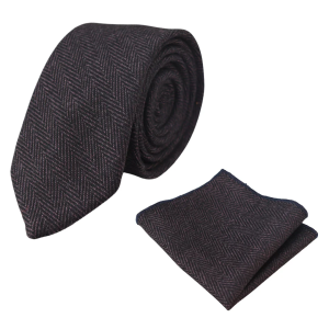 Men’s Tweed Plum Herringbone Tie & Pocket Square Set