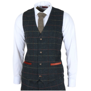 Archer – Men’s Navy Checked Herringbone Tweed Waistcoat