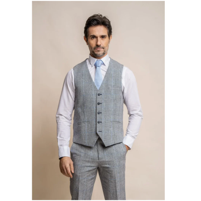 Arriga - Men's Grey Blue Check Waistcoat