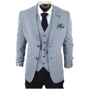 Baresi Men’s 3-Piece Grey and Navy Contrasting Classic Summer Check Suit