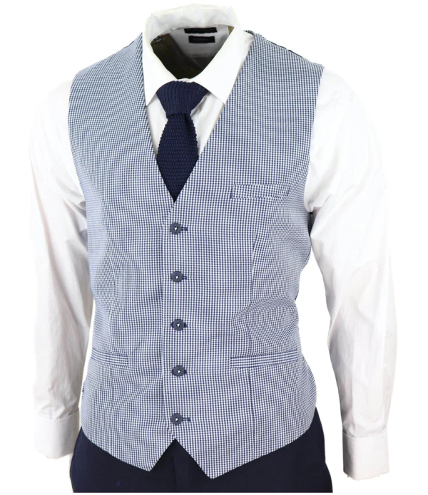 Baresi Men's 3-Piece Grey and Navy Contrasting Classic Summer Check Suit