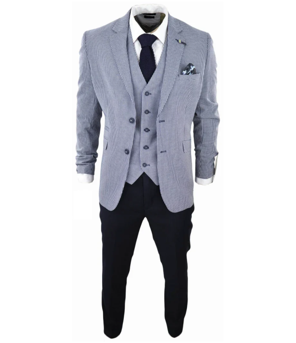 Baresi Men's 3-Piece Grey and Navy Contrasting Classic Summer Check Suit