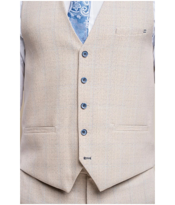 Caridi - Men's Tweed Beige Wedding Waistcoat