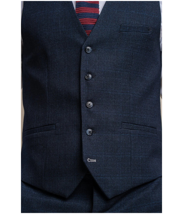 Caridi - Men's Tweed Navy Blue Waistcoat