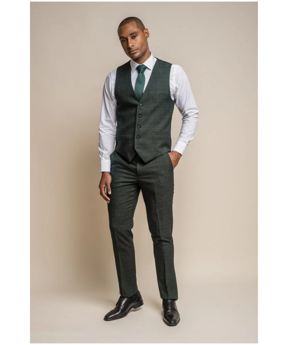 Caridi - Men's Olive Green Tweed Waistcoat