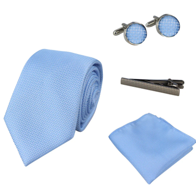 Diamond Neck Blue Tie Gift Set Pocket Square Cuff Links Pin Tie For Shirt Satin