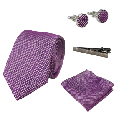 Diamond Neck Lilac Tie Gift Set Pocket Square Cuff Links Pin Tie For Shirt Satin