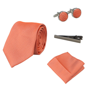 Diamond Neck Orange Tie Gift Set Pocket Square Cuff Links Pin Tie For Shirt Satin