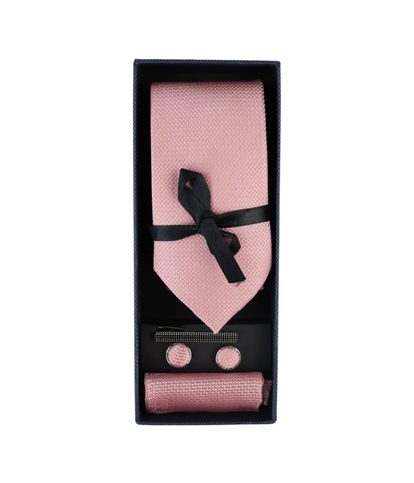 Diamond Neck Pink Tie Gift Set Pocket Square Cuff Links Pin Tie For Shirt Satin