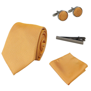 Diamond Neck Yellow Tie Gift Set Pocket Square Cuff Links Pin Tie For Shirt Satin