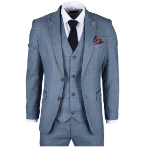 Earl Men’s 3-Piece Blue Checked Tailored Suit