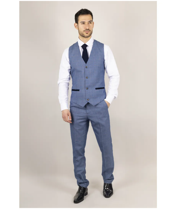 Earl Men's 3-Piece Blue Checked Tailored Suit