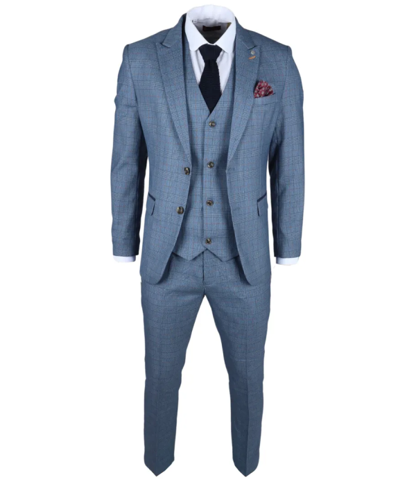 Earl Men's 3-Piece Blue Checked Tailored Suit