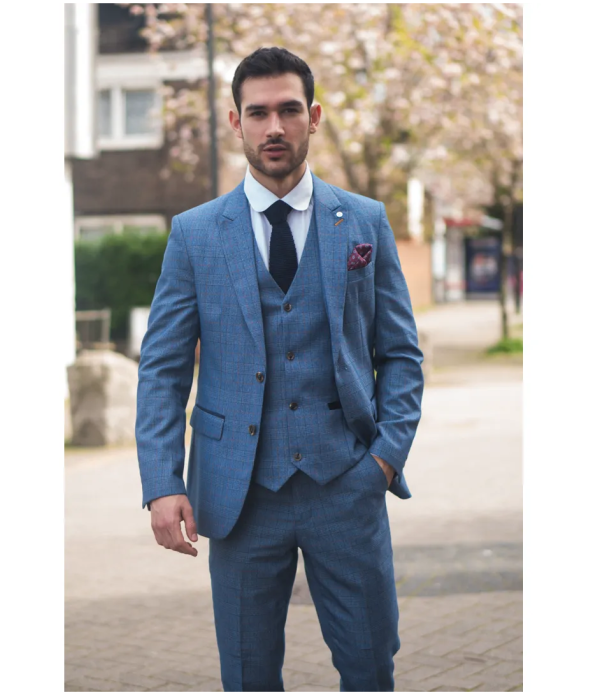 Earl Men's 3-Piece Blue Checked Tailored Suit