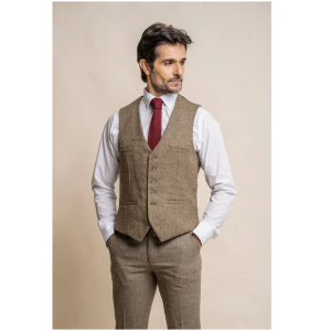 Gaston – Men’s Tweed Olive Check Waistcoat