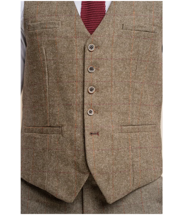 Gaston - Men's Tweed Olive Check Waistcoat