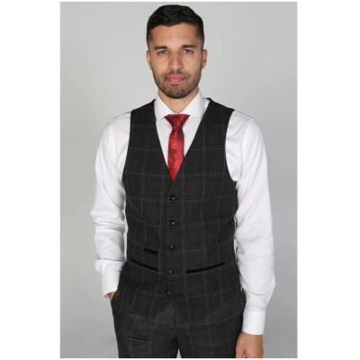 Harvey - Men's Charcoal Check Waistcoat