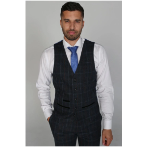 Harvey – Men’s Navy Check Waistcoat