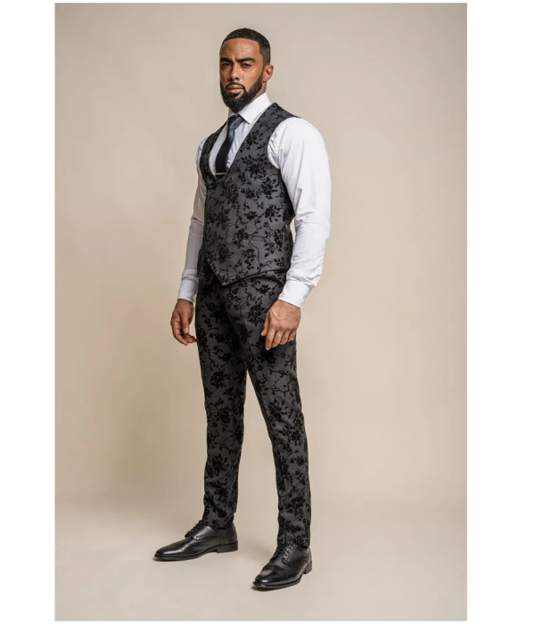 Georgi - Men's Black Floral Waistcoat