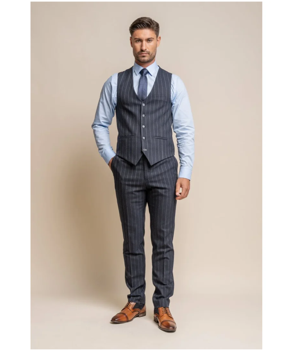 Invincible - Men's Navy Blue Pinstripe Waistcoat