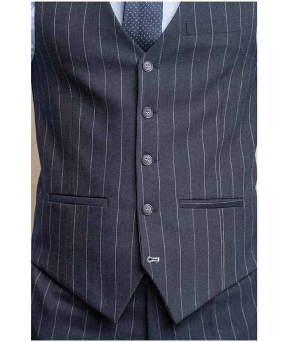 Invincible - Men's Navy Blue Pinstripe Waistcoat