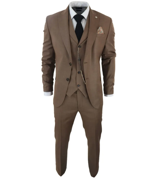 James Men's 3-Piece Plain Brown Suit with Classic Fit