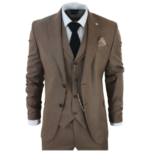 James Men’s 3-Piece Plain Brown Suit with Classic Fit