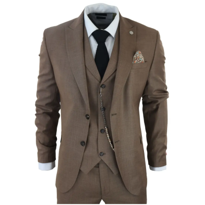 James Men's 3-Piece Plain Brown Suit with Classic Fit