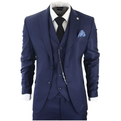 James Men's 3-Piece Navy Blue Tailored Fit Suit