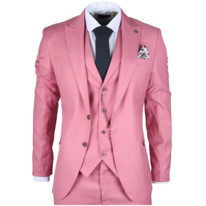 James Men’s 3-Piece Pink Tailored Fit Suit