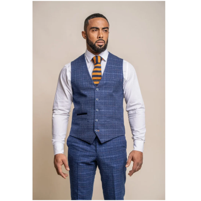 Kaiser - Men's Men's Tweed Check Blue Waistcoat