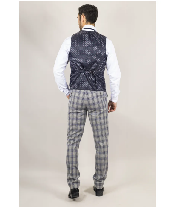 Knight Men's 3-Piece Grey and Blue Checked Suit