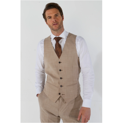 Kurt - Men's Beige Tailored Fit Waistcoat