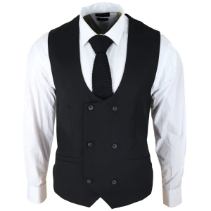 Marco – Men’s Double Breasted Scoop Black Waistcoat